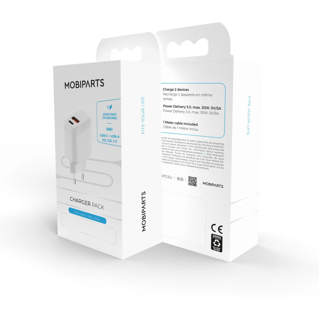 Mobiparts Adapter USB-C en USB-A 20W Wit - met Lightning Kabel